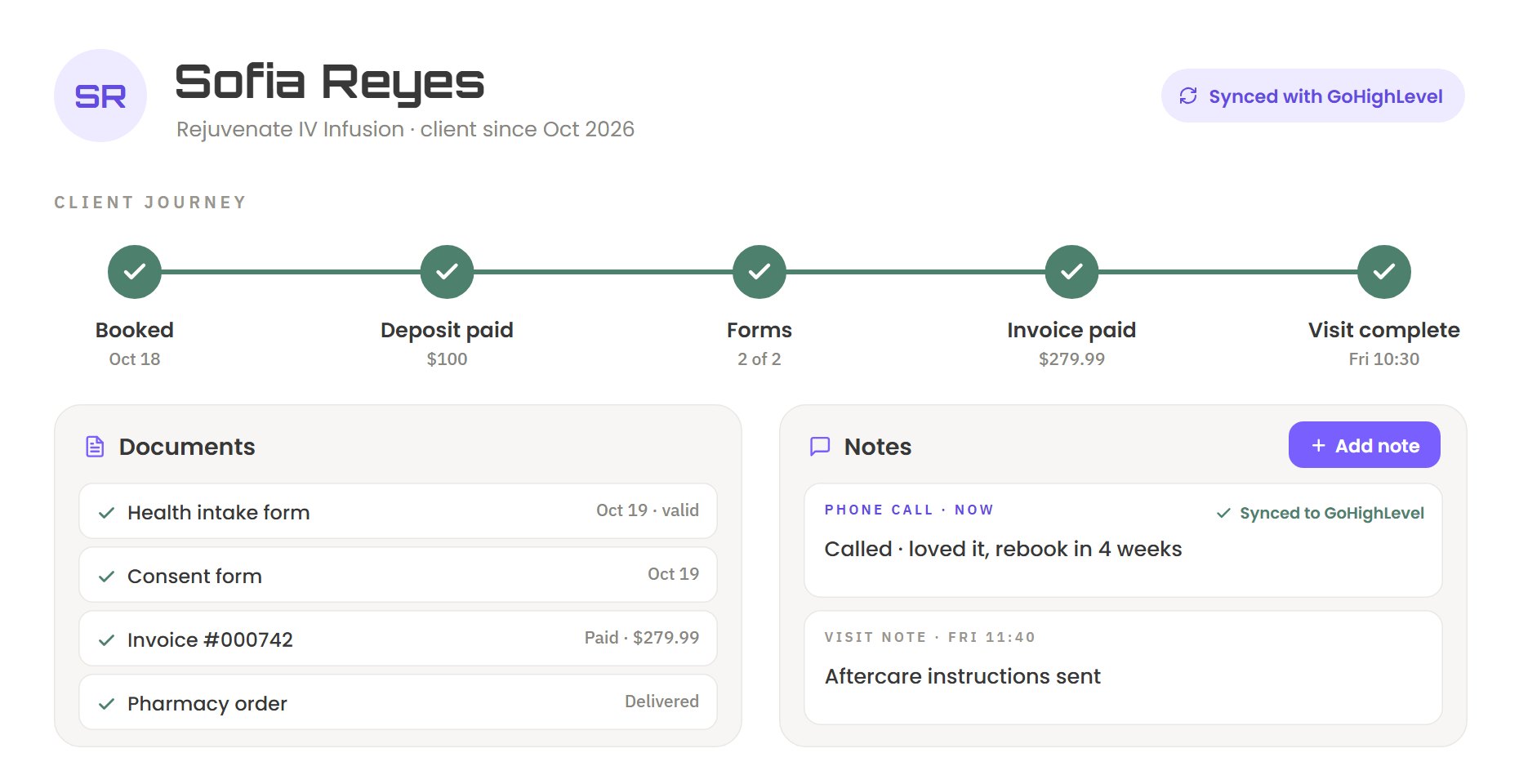 Beyond Remedy portal: client profile screen